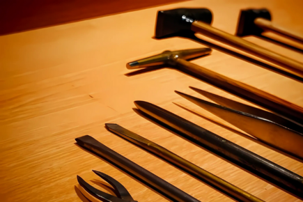 raditional tools for creating Kyo-zogan: a chisel, hammer, and pitch board used by artisans to inlay gold and silver into metal surfaces.
